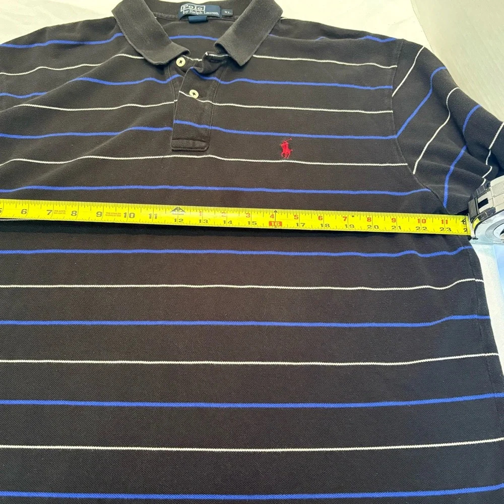 Ralph Lauren Men's Polo with Black, Blue, and White Stripes